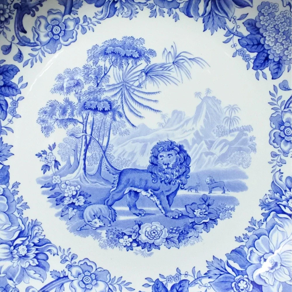 Vintage Spode Blue Room Collection Aesop's Fables Blue & White Pasta Bowl